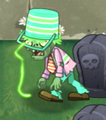 A glowing Springening Buckethead Zombie