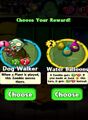 The player having the choice between Water Balloons and Dog Walker as the prize for completing a level