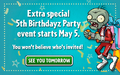 An advertisement about the Extra Special Birthdayz Party starting on fifth of May