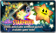 An advertisement of Starfruit unlockable with seed packets