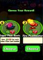 The player having the choice between Fire Peashooter and Super-Phat Beets as a prize after completing a level