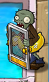 A ducky tube zombie holding a screen door
