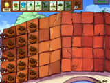 An early screenshot of the Roof. There are many differences here, such as Sunflower costing 100, Ice-shroom costing 100, Blover costing 150, Melon-pult being crudely drawn and costing 250 and Potato Mine costing 50. There are also early lawnmowers. Note that the seed packets say "Not Brains" instead of "Bloom & Doom Seed Co." Dated March 20, 2008.