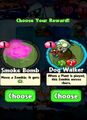 The player having the choice between Dog Walker and Smoke Bomb as the prize for completing a level