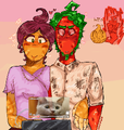 anthro interpretations of sweet potato and jalapeno watching cat videos