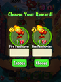 The player having the choice between two Fire Peashooters as a prize after completing a level