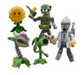 A Chomper minimate figure with Foot Soldier, Peashooter, Scientist, and Sunflower minimate figures