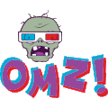 Animated Zombie wearing 3D glasses with the phase "OMZ!" in Plants vs. Zombies Stickers