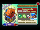 Zombot Tuskmaster 10,000 BC in an advertisement for Tumbleweed's BOSS FIGHT Tournament in Arena (Tumbleweed's Rumble Season)