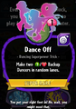 Dance Off's statistics, note how the color of the Super-Rare ribbon is incorrect