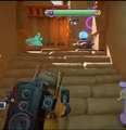When the player finishes the bowling trap, they are given access to an area where they can attack the plants from behind