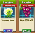 Prices of Dandelion and Grapeshot