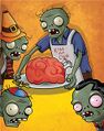 Cooking Zombie next to Buckle Conehead Zombie in the 2013 Plants vs. Zombies calendar