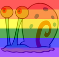 Gary with a rainbow background, in response to the U.S. legalization of gay marriage.