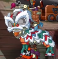 A Lion Dancer Zombie with its eyes closed