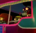 Disco Zombie on a bus with Super Brainz and Imp, confirming his appearance in Plants vs. Zombies: Garden Warfare 2