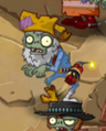Prospector Zombie standing with the other zombies in the area where the zombies wait before a level starts