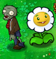A giant Marigold is next to a Zombie