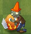 A Conehead Zombie eating an Explode-O-Nut