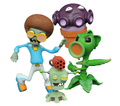 A Gatling Bot figure with a Disco Zombie, Peashooter and a Gloom-shroom-like Toxic Gloom-shroom figure