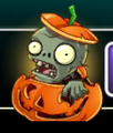 Pumpkin cameo, with a zombie popping out of it.
