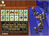 All the plants and zombies (except Flag Zombie) available in the online version