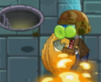 Gatling Pea Zombie eating a Wall-nut while firing peas at it