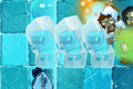 Troglobite pushing a row of frozen blocks with Yeti Imps inside