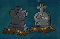 Two graves, one of them saying "JUST RESTING"
