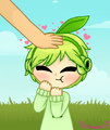 Humanized Appease-mint being patted on the head