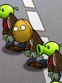 Wall-nut Zombie with two Peashooter Zombies