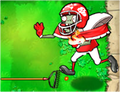 A Football Zombie about to be killed by a Garden Rake