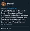 Justin Wiebe confirming the Wishing Well's existence and usage