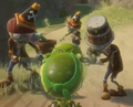 Two Conehead Pirates along with a Buckethead Pirate attacking a Peashooter