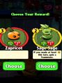 The player having the choice between Sage Sage and Zapricot as a prize for completing a level