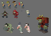 Early designs of the zombies designs (note the japanese reskins)