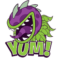 Chomper's head, along with the word "YUM!", as a sticker in Plants vs. Zombies Stickers