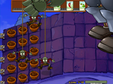 An early version of the Dr. Zomboss fight. The roof appears to have had its hue changed, the conveyor belt looks different and the level progress bar has a different font. Dated June 28, 2008.