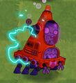Hypnotized Robo-Cone Zombie disabled by E.M. Peach (only works with Caulipower)
