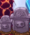 Gigantic gravestone due to In-Crypted being used on a gigantic zombie or a zombie that was shrunken by Shrinking Violet.