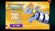 An advertisement for 30% off coins with the Zombot Dinotronic Mechasaur