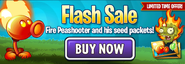 An advertisement on the main menu about a flash sale involving getting Fire Peashooter's seed packets from the Fire Piñata in the Store