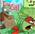 Zombie in the comic of A Fight to the Finish Line (Note that he has his Plants vs. Zombies 2 appearance)